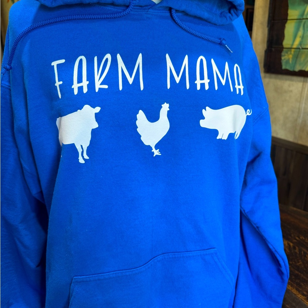 Blue hoodie Farm Mama